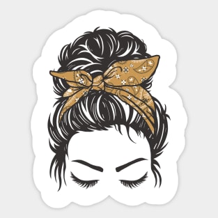 Messy Bun Girl Brown Paisley Bandana Sticker